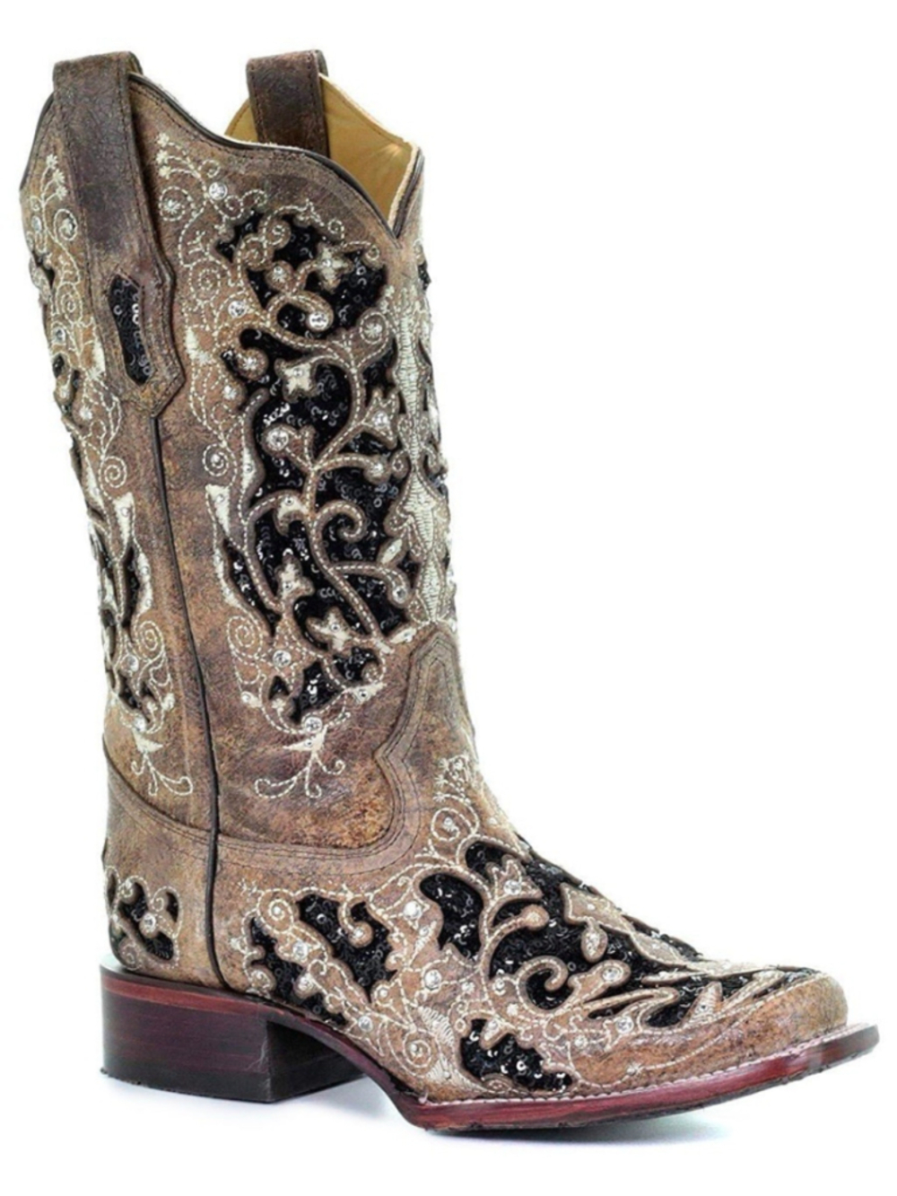 Corral Western Boots Women's Brown Black Leather Sequin Inlay Cowboy 7